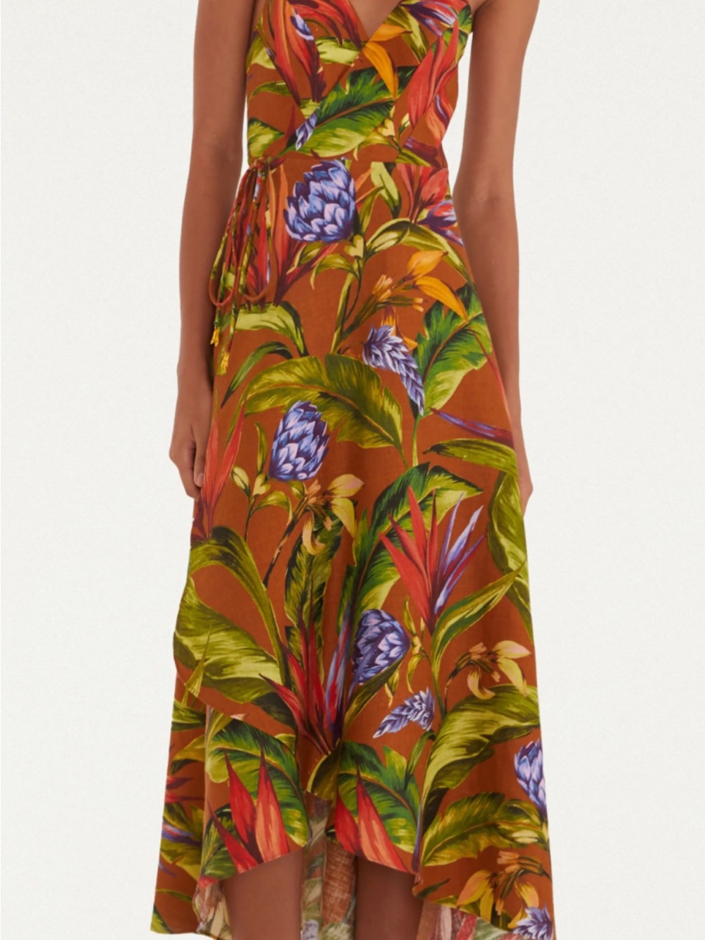 Farm Rio Florat Linen midi wrap dress medium